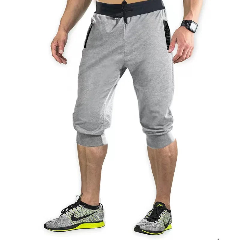 New Mens cross-border sports pants men's casual jogging shorts elastic fitness pants cropped pants M-4XL Men