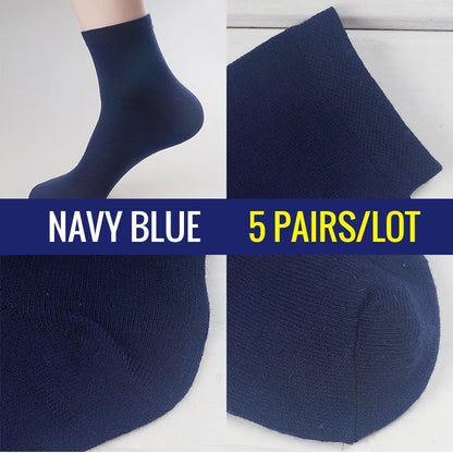5 Pairs Men Business Socks Middle Tube Solid Color Black White Gray Blue