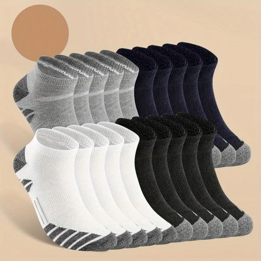 10-Pack Men’s Black,Gray & White Cotton Socks – Breathable Athletic Running Socks, Solid Color,