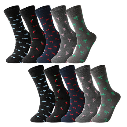 5-Pack Men’s Cotton Dress Socks – Funny Animal & Cartoon Print Casual Mid-Calf Business Socks